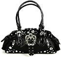 Womens Black Croc Diamante Stud Bowling Handbag