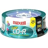 Maxell CDR700-25CL Spindle Pack of 25 700MB/80 Minute Multi-Colored CD-R Discs
