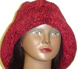 B306, Hand Crocheted Red Chenille and Gimp Tweed Floppy Hat for Men Women and Teens