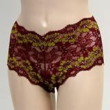 Venus Maroon Floral Lacy Boyshorts Panty #8060C sz M