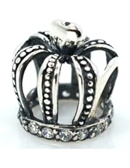 Pro Jewelry .925 Sterling Silver " King Crown Heart on Top w/ CZ " Charm Bead Compatible with Pandora Chamilia Kay Troll Bracelet