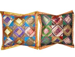 2 State Blue Green Tribal India Vintage Sari Toss Pillow Cushion Covers