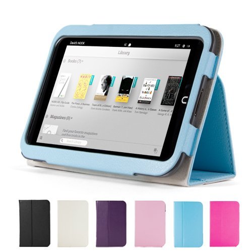 GMYLE Aqua Blue PU Leather Slim Folio Magnetic Flip Stand Case Cover with Sleep/ Wake Function for Barnes & Noble Nook HD 7