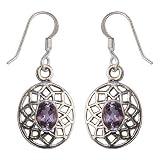 Ladies Gift Ideas   Girls Earrings in Sterling Silver with Amethyst Gemstone Hand Engraved Indian Style 1.25 Inches silver graphics