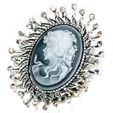 Clear Crystal Sunflower Gray Beauty Cameo Brooches And Pins Vintage
