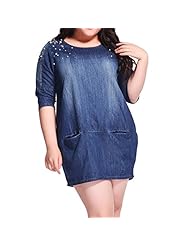 Denim Shift Beaded Short Sleeves  Dress