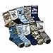 Boy's Dinosaur Style Children Boy Sport Crew Socks 15-19cm,4-8 Year old(10 Pair)
