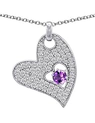 Candygem 925 Sterling Silver Genuine Round Amethyst Big Heart Pendant