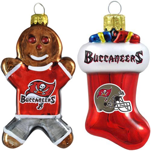 NFL Tampa Bay Buccaneers Blown Glass Gingerbread Man & Stocking Ornament 2-Pack