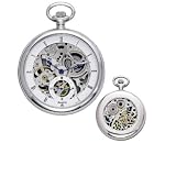 Avalon 17 Jewel Mechanical Skeleton Silver-tone Pocket Watch with Chain, #8619A by Avalon