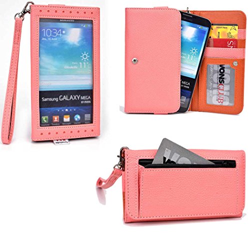 Smartphone Wristlet fits Samsung Galaxy Mega 2 : Exposed Screen to View Alerts [Salmon Pink / Clay Orange]