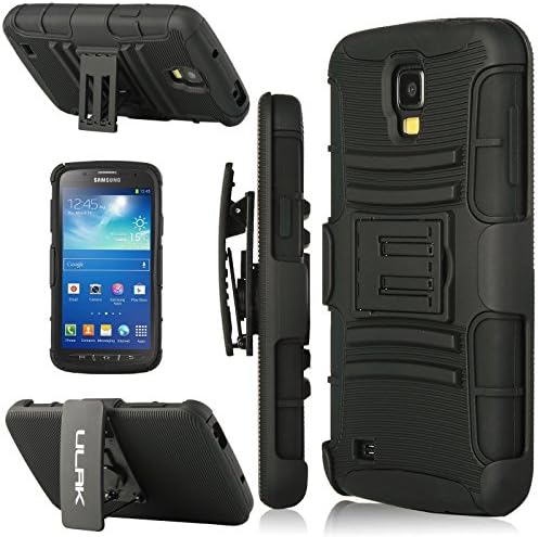 Galaxy S4 Active Case, S4 Active Case, ULAK Samsung Galaxy S4 Active case 2-Layer Hybrid Heavy Duty Belt Clip Case Cover for Samsung Galaxy S4 Active i9295 with kickstand (Black)