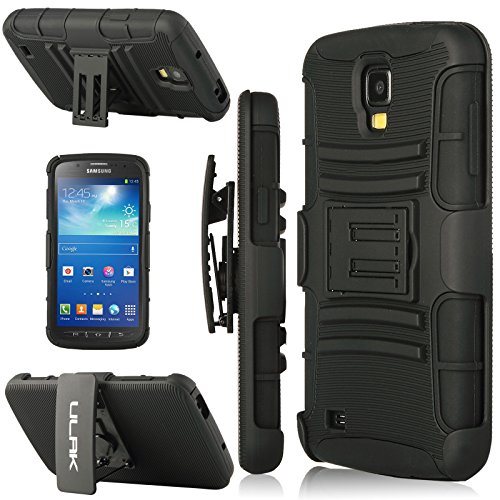 Galaxy S4 Active Case, S4 Active Case, ULAK Samsung Galaxy S4 Active case 2-Layer Hybrid Heavy Duty Belt Clip Case Cover for Samsung Galaxy S4 Active i9295 with kickstand (Black)