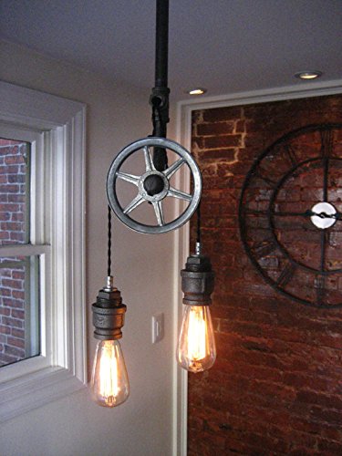 Single Pulley Ceiling Light w/ Steel Sockets