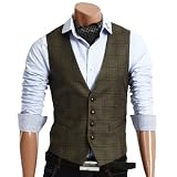 DOUBLJU Mens Casual 4button Slim Checks Vest (094D)