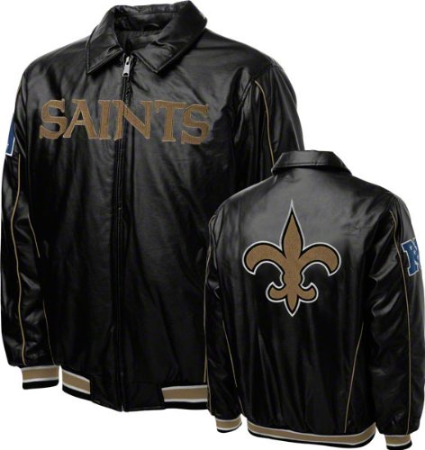 NFL Men's New Orleans Saints Black Faux Leather With Chenille Logos (Black, Large)