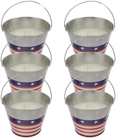 6 Citronella 18oz Patriotic Decorative Pail America Star Stripes Natural Candles Indoor Outdoor Insect Repellent Wick