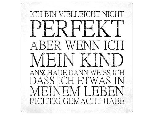 20x20 cm Vintage METALLSCHILD ICH BIN NICHT PERFEKT... KIND Geschenk Mutter
