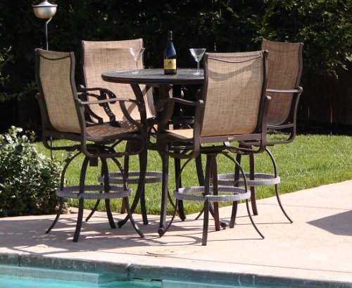 SUNSET TERRACE 5 PIECE OUTDOOR BAR SET BY MALLIN - 42 Round Cast Aluminum Bar Table and 4 Stools
