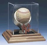 Collectors Single Ball Genuine Wood Base Display Case with Engraved MLB Team Logo