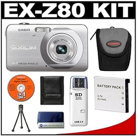 Casio Exilim EX-Z80 (Silver) Digital Camera with NP-60 Battery + Case + Cameta Bonus...