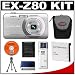 Casio Exilim EX-Z80 (Silver) Digital Camera with NP-60 Battery + Case + Cameta Bonus Accessory Kit