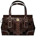 AUTHENTIC COACH HAMPTONS STRIPE LARGE CARRYALL 11072 (Chestnut)