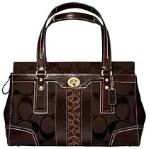 AUTHENTIC COACH HAMPTONS STRIPE LARGE CARRYALL 11072 (Chestnut)