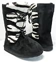 Zebra Fur Sheepskin Shearling Boots with Ties--Vegan Friendly!