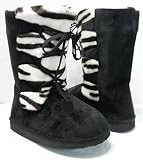 Zebra Fur Sheepskin Shearling Boots with Ties--Vegan Friendly!