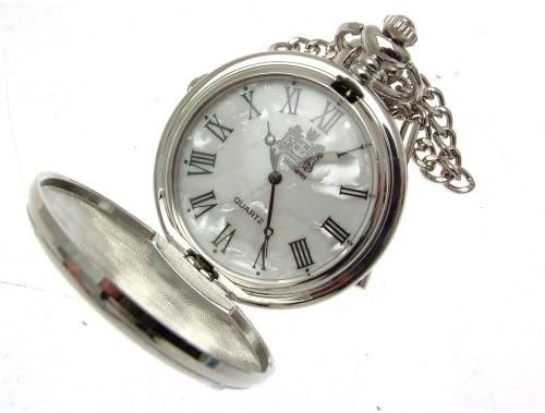 Solid Pewter Fronted Engraved Welsh Dragon Design 17 Mother Of Pearl Quartz Pocket Watch