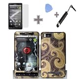 (4 Items Combo : Case - Screen Protector Film - Case Opener - Stylus Pen) Rubberized Gold Brown Enticing Snap on Design Case Hard Case Skin Cover Faceplate for Motorola DROID X MB810 & Droid X2 MB870 Verizon