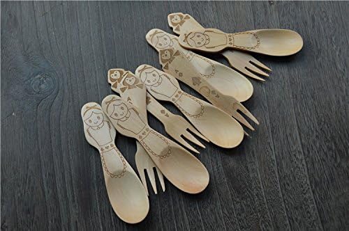 BPA Free Wooden Spoon and Fork for Children Wooden Cute Cartoon Characters Cutlery Set 4.5 Inches, Set of 5