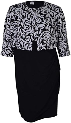 MSK Women's Floral Print 2PC Jersey Dress Jacket Set (16W, Black White)