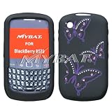 Black with Purple Butterfly Laser Cut Silver Pink Soft Rubber Silicone Diamond Rhinestone Bling Blackberry 8520 Curve / Gemini