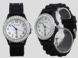 New Finesse Black Watch w/ Stones Silicone Band FREE Extra Battery