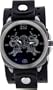 Reverse Black Double Dragon Skull Wide Distressed Black Leather Band Circle Trendy Design Steel Black Dial Gothic Punk Biker Wristband Watch