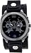 Reverse Black Double Dragon Skull Wide Distressed Black Leather Band Circle Trendy Design Steel Black Dial Gothic Punk Biker Wristband Watch