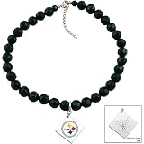 Touch By Alyssa Milano Pittsburgh Steelers Black Glass Bead Metal Logo Pendant
