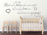 Read me a story, tuck me in tight.. Childs Nursery Wall Art Quote Sticker Decal - Azure Blue X-Large