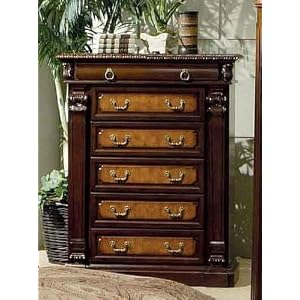 Storage Chest with Hand Carved Accents in Medium Chestnut Finish by visiondecor Furniture
