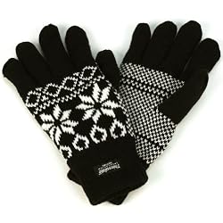 Men's Winter Snowflake Thinsulate Lined 3M 40gram Knit Snow Ski Gloves Black M/L