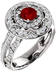 Platinum 5.00mm Round Cut Ruby and Diamond Ring -- LIFETIME WARRANTY