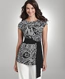 Alfani Top, Short Sleeve Paisley with Wide Belt