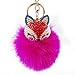 Leegoal Artificial Fox Fur Ball with Artificial Fox Head Inlay Pearl Rhinestone Key Chain for Womens Bag or Cellphone or Car Pendant