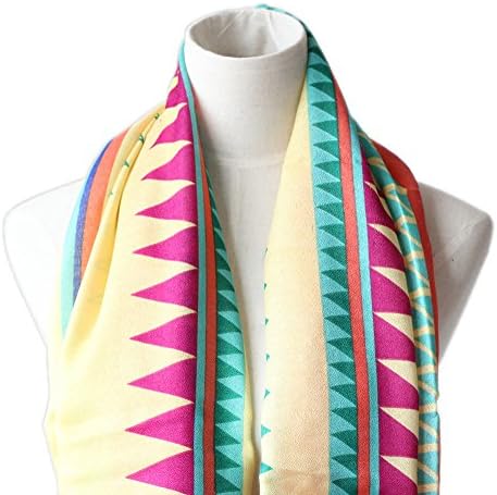 Yellow Sheer Viscose Aztec Pattern Infinity Scarf Stripe Circle Hood Loop