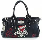 Ed Hardy - Ed Hardy Black Diddy Satchel Canvas Handbag