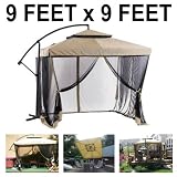 Offset Tan Patio Umbrella Instant Gazebo with Mesh Netting