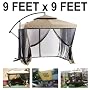 Offset Tan Patio Umbrella Instant Gazebo with Mesh Netting