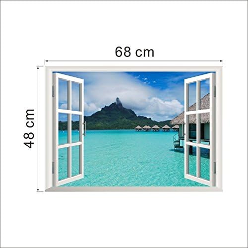 Ocean View Faux Window Beach Tropical Blue Sea Removable Wall Decor Decal Stickers